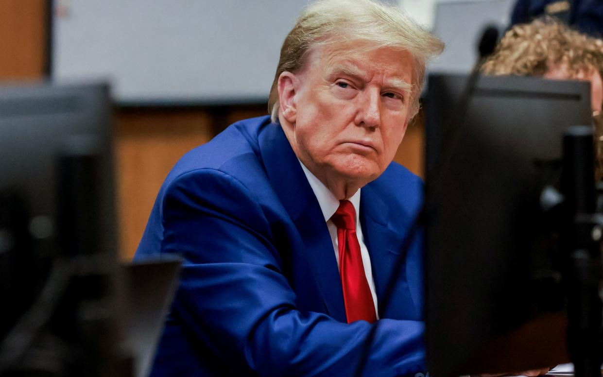 Donald Trump at a pre-trial hearing relating to allegations he participated in the cover-up of hush money payments to porn star Stormy Daniels during the 2016 presidential campaign