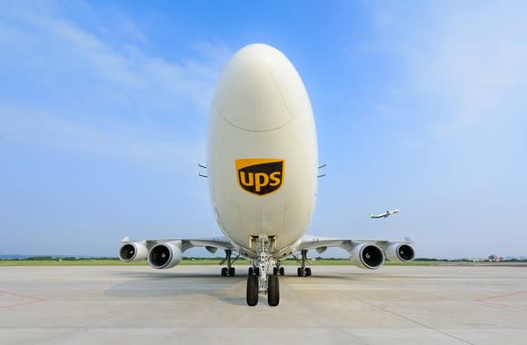 A cargo jet with the UPS logo.