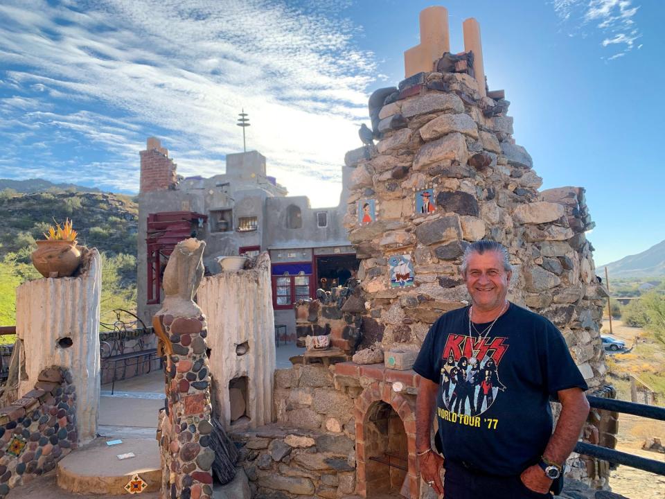 Juan Ramon Gastelum Robles, caretaker of Phoenix's Mystery Castle poses for a photo on the courtyard.