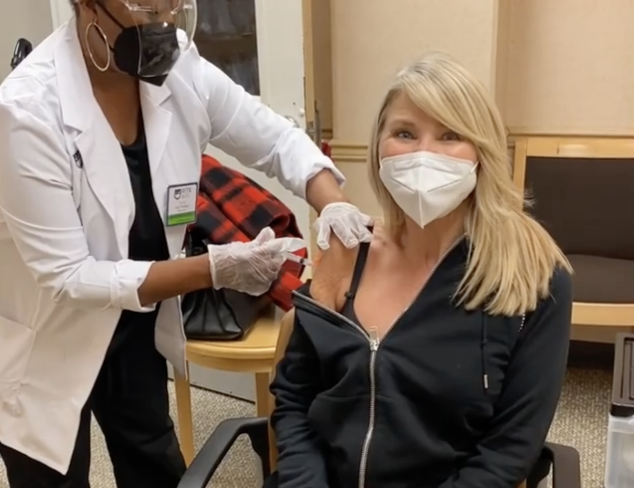 Christie Brinkley is one of many celebrities to post about getting her COVID-19 vaccine and to encourage others to follow her lead. But does that actually help? (Photo: Instagram)