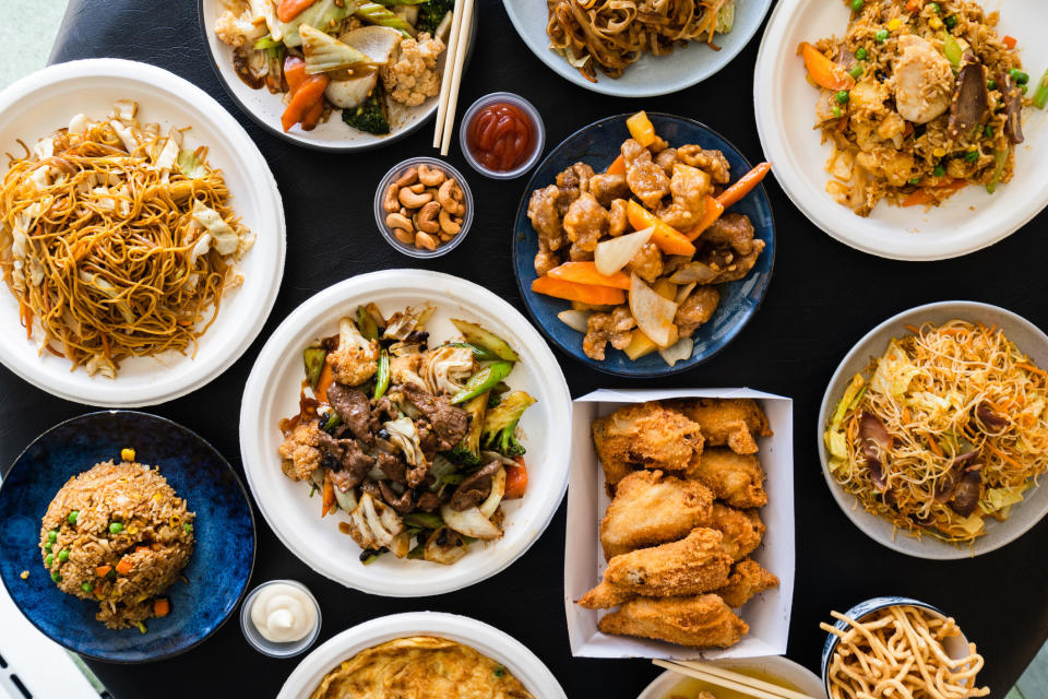 A table full of Chinese food.