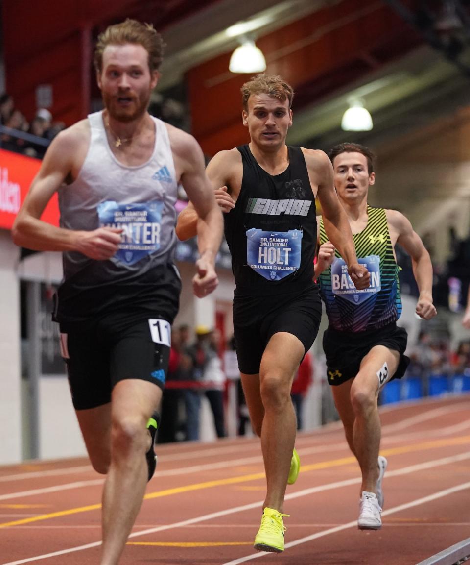 Carmel graduate Eric Holt runs 3:56.58 in the men's mile at the Dr. Sander Invitation at The Armory Track & Field Center in New York on Saturday, January 28, 2023.