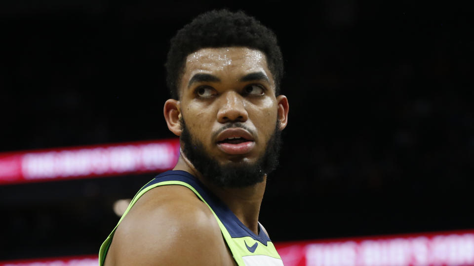 Karl-Anthony Towns was ruled out after reportedly being involved in a car accident Thursday. (AP)