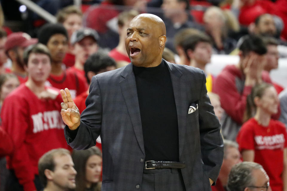 Florida State head coach Leonard Hamilton protests a call during the second half of an NCAA college basketball game against North Carolina State in Raleigh, N.C., Saturday, Feb. 22, 2020. (AP Photo/Karl B DeBlaker)