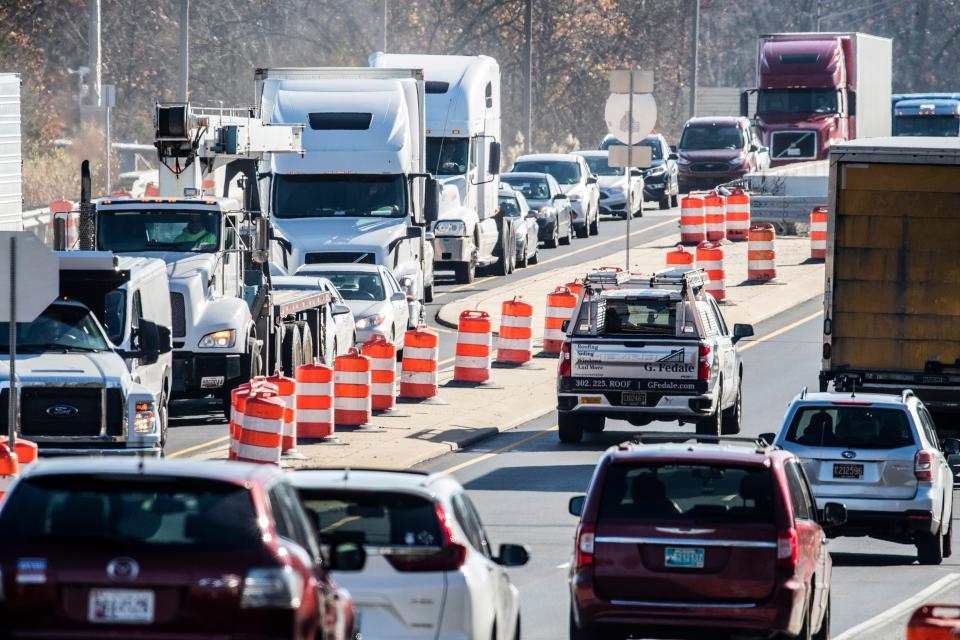 Early morning police activity led to road closures along 896 and I-95 in Newark, Del., Friday, Dec. 2, 2022. Since noon, very few cars could be seen heading toward downtown Newark.