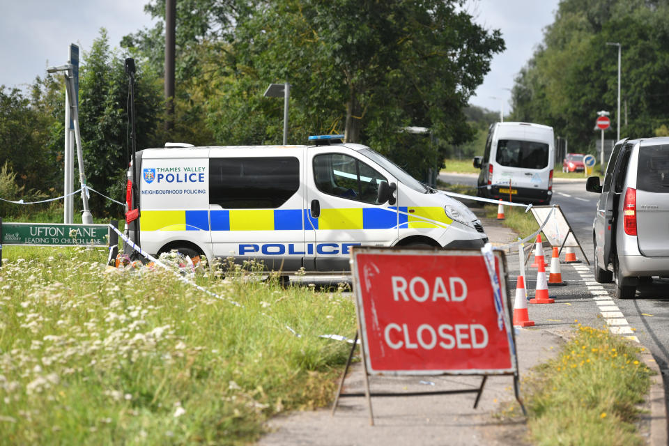 Police officers remain at the scene on Ufton Lane, near Sulhamstead, Berkshire, where Thames Valley Police officer Pc Andrew Harper, 28, died following a "serious incident" at about 11.30pm on Thursday near the A4 Bath Road, between Reading and Newbury, at the village of Sulhamstead in Berkshire.