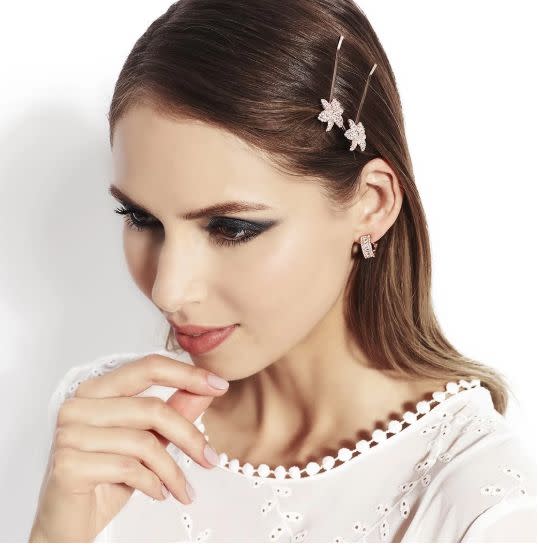 These dainty rose gold hairpins would look so cute at a wedding, or on a random Tuesday. &lt;br&gt;&lt;br&gt;<br /><br /><strong><a href="https://www.ninashoes.com/products/chaya-hairpin-rose-gold-white?_pos=5&amp;_sid=9e94fcac4&amp;_ss=r" target="_blank" rel="noopener noreferrer">Get the Nina Chaya Hairpin for $35.﻿</a></strong>