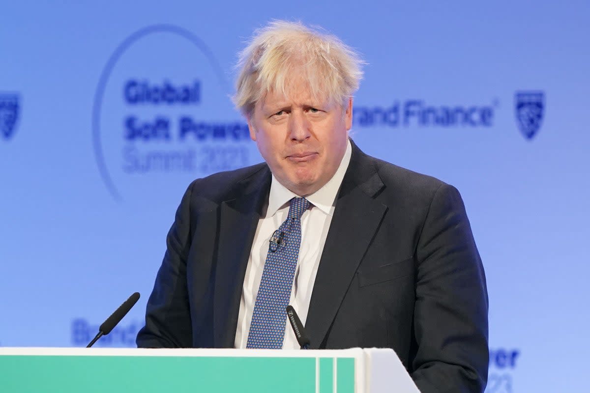 Former prime minister Boris Johnson speaks during the Global Soft Power Summit (PA)