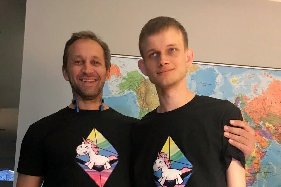 Portrait of father and son Dmitry Buterin and Vitalik Buterin.