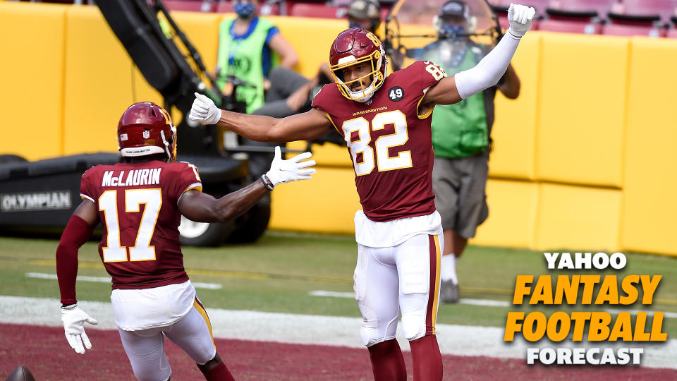 Washington is atop the NFC East with a 1-0 record. Can TE Logan Thomas find the end zone again this week vs. Arizona? (Photo by Greg Fiume/Getty Images)