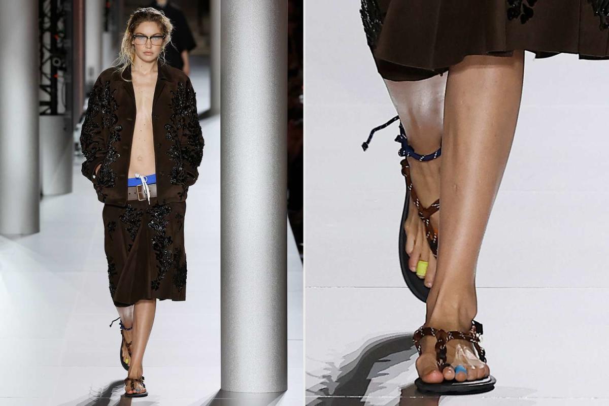 Gigi Hadid Closes Miu Miu Fashion Show Wearing Neon Band-Aids on