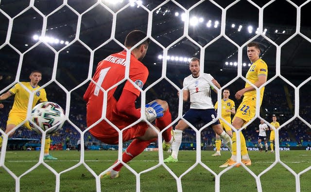 Harry Kane scores England's third in a 4-0 Euro 2020 quarter-final win over Ukraine