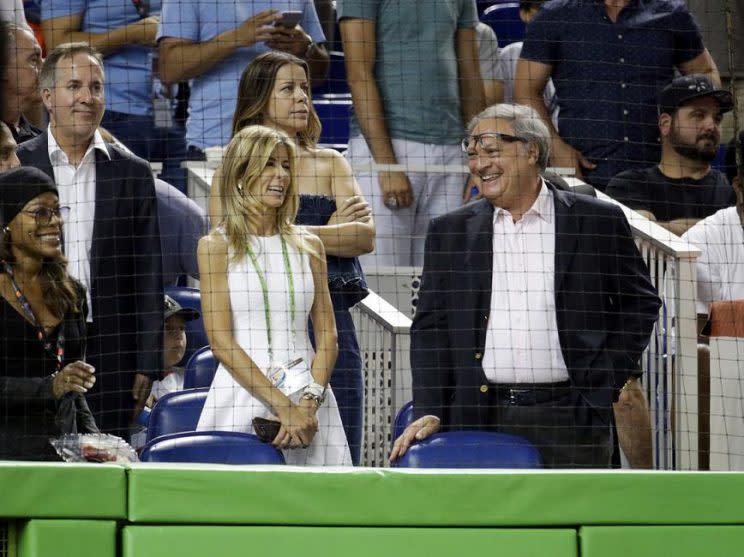 Miami businessman Jorge Mas (left) spent the All-Star Game with Marlins owner Jeffrey Loria. (AP)