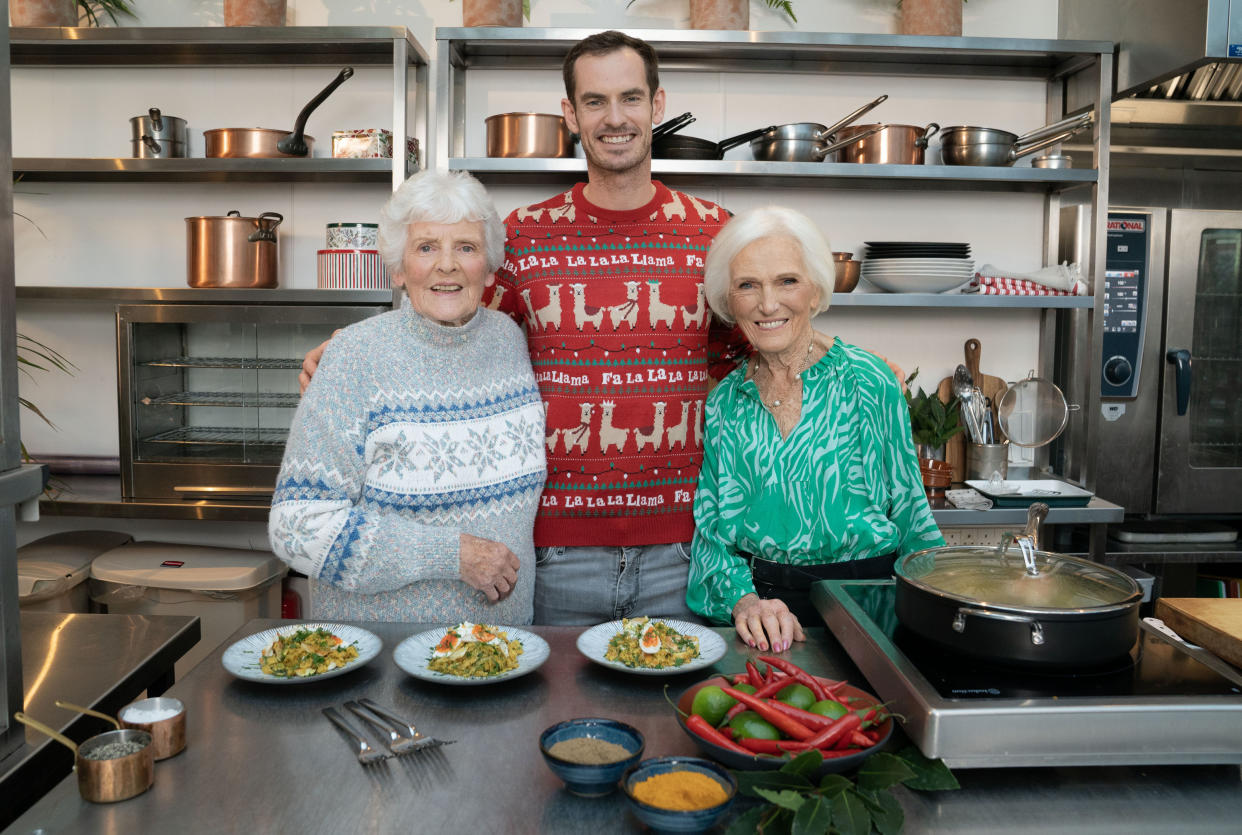  Mary Berry's Highland Christmas on BBC1 includes Mary teaching Sir Andy Murray (here with gran Shirley Erskine) to cook kedgeree,. 
