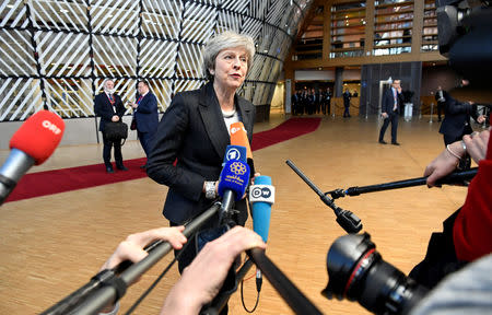 British Prime Minister Theresa May arrives at a European Union leaders summit in Brussels, Belgium December 13, 2018. REUTERS/Piroschka van de Wouw