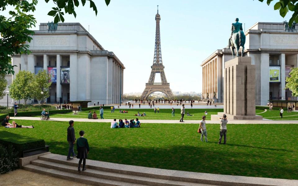 Artist impression shows the proposed redevelopment project between the Trocadero and the Eiffel Tower in Paris - AFP