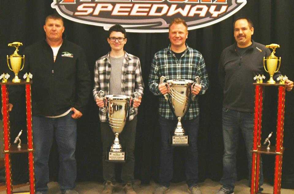 Fairbury Speedway track champions for 2022 were, from left, Ian Keller (street stock), Michael Ledford (modified), Mike Spatola (late model) and Tommy Duncan (sportsman).