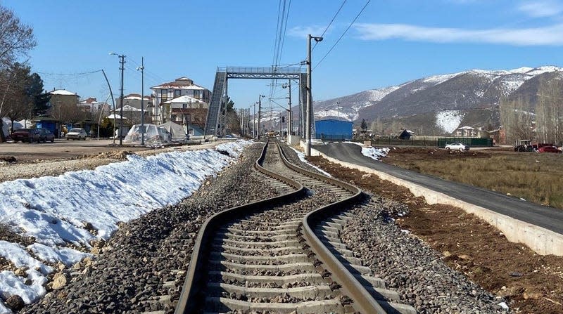 Train tracks bent by the earthquakes in eastern Turkey.