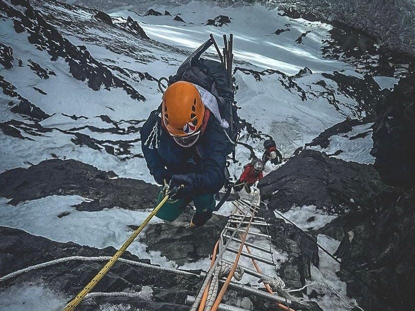 Climbers make their way up K2.