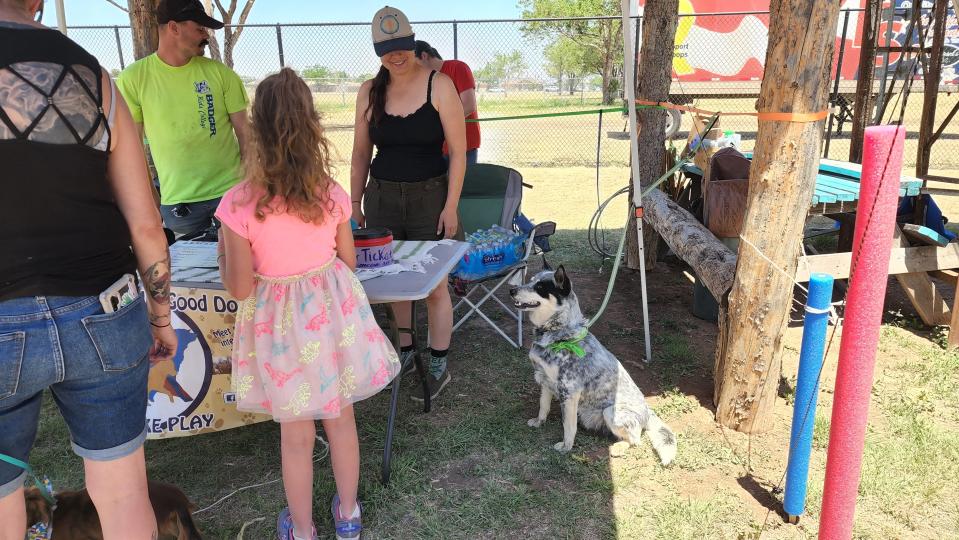 Amy West with her dog Breeze, an Australian Cattle Dog encourage owners to get their dogs active Sunday at the Mission Muttfest at Starlight Ranch.