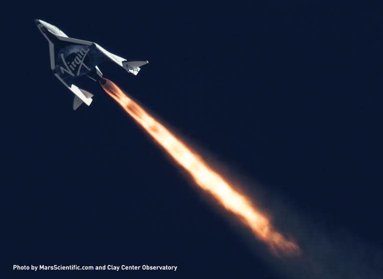 SpaceShipTwo completes its second powered flight on September 5, 2013 over the Mojave desert