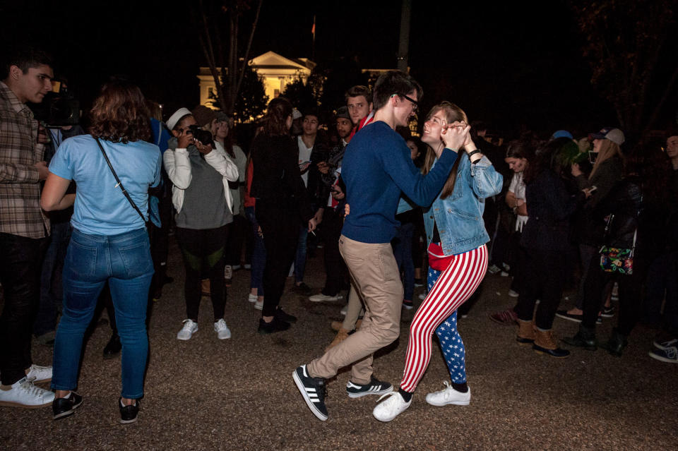 Tears and cheers as Donald Trump and Hillary Clinton supporters clash at the White House