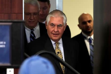 U.S. Secretary of State Rex Tillerson arrives to deliver remarks on Relationship with India for the Next Century at the Center for Strategic and International Studies (CSIS) in Washington, U.S., October 18, 2017. REUTERS/Yuri Gripas