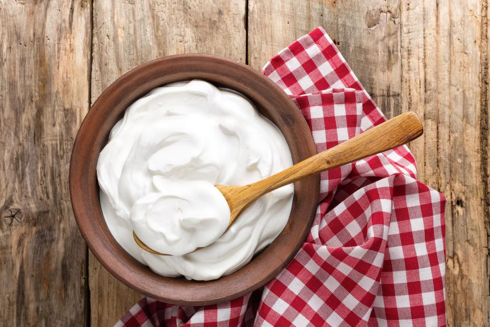 <p>Yogurt is a great way to get <a href="https://www.prevention.com/food-nutrition/healthy-eating/g20499990/calcium-rich-foods/" rel="nofollow noopener" target="_blank" data-ylk="slk:calcium;elm:context_link;itc:0;sec:content-canvas" class="link ">calcium</a>, and it’s also rich in immune-boosting <a href="https://www.prevention.com/food-nutrition/healthy-eating/g23310235/probiotic-foods-for-gut-health/" rel="nofollow noopener" target="_blank" data-ylk="slk:probiotics;elm:context_link;itc:0;sec:content-canvas" class="link ">probiotics</a>. But the next time you hit the yogurt aisle, pick up the Greek kind. Compared with regular yogurt, it has twice the <a href="https://www.prevention.com/food-nutrition/healthy-eating/g26013537/healthy-high-protein-snacks/" rel="nofollow noopener" target="_blank" data-ylk="slk:protein;elm:context_link;itc:0;sec:content-canvas" class="link ">protein</a> (and 25% of women over 40 don’t get enough).</p><p><strong>Try it: </strong><a href="https://www.prevention.com/food-nutrition/recipes/a20510594/apple-crisp-smoothie/" rel="nofollow noopener" target="_blank" data-ylk="slk:Apple Crisp Smoothie;elm:context_link;itc:0;sec:content-canvas" class="link ">Apple Crisp Smoothie</a></p>