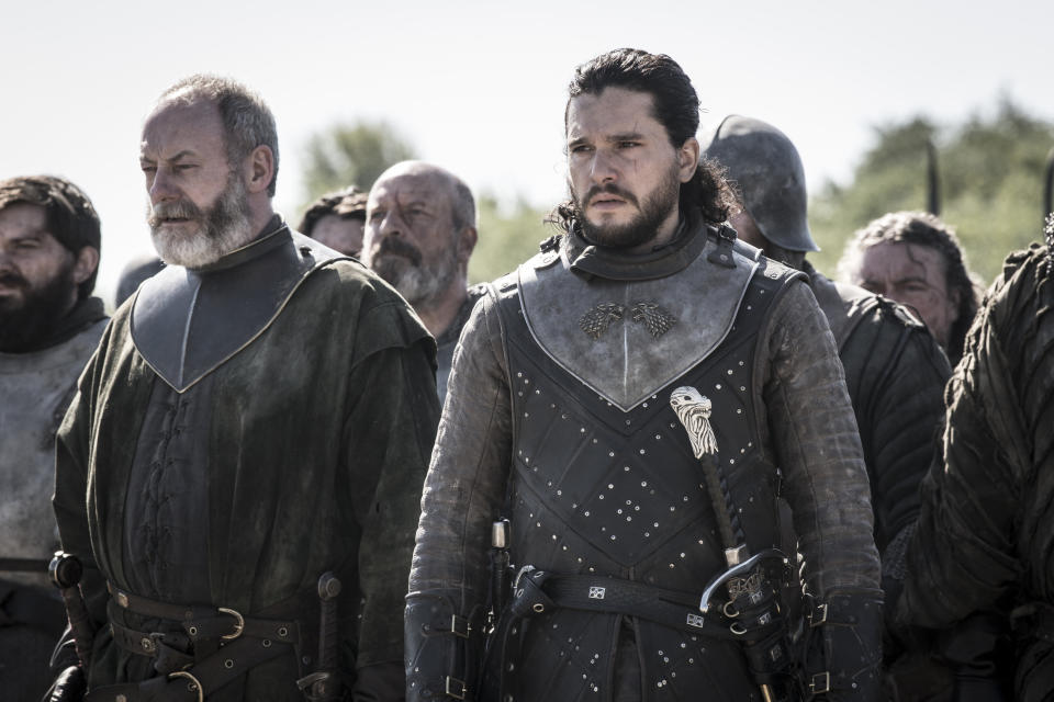 Ser Davos and Jon prepare for yet another battle (Photo: Helen Sloan/HBO)