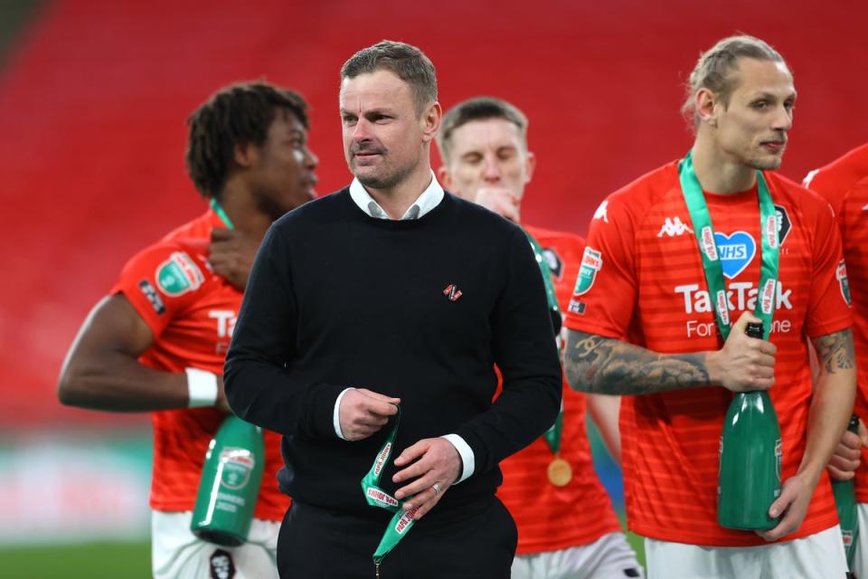 Wellens guided Salford to the EFL Trophy in March 2021 but was sacked days later (Getty Images)