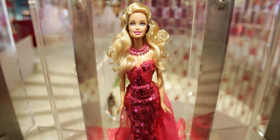 A Barbie doll is shown