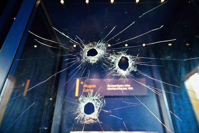 Hammer holes in the glass case at Salisbury Cathedral 