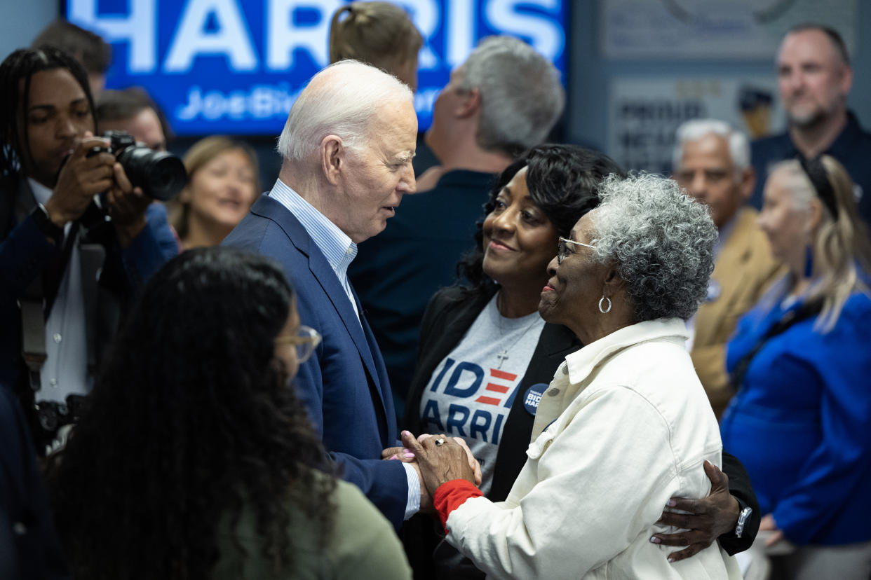 President Joe Biden meets supporters after speaking at a campaign office in Reno, Nev. on March 19, 2024. (Tom Brenner/The New York Times)