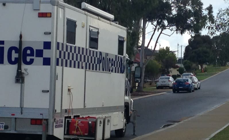 Police at the scene of a suspected homicide in Mandurah. Picture: Jordan Cutts/Seven News