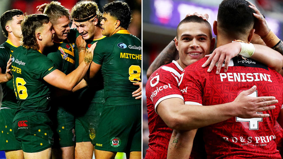 Australia and Tonga, pictured here racking up huge scores at the Rugby League World Cup.