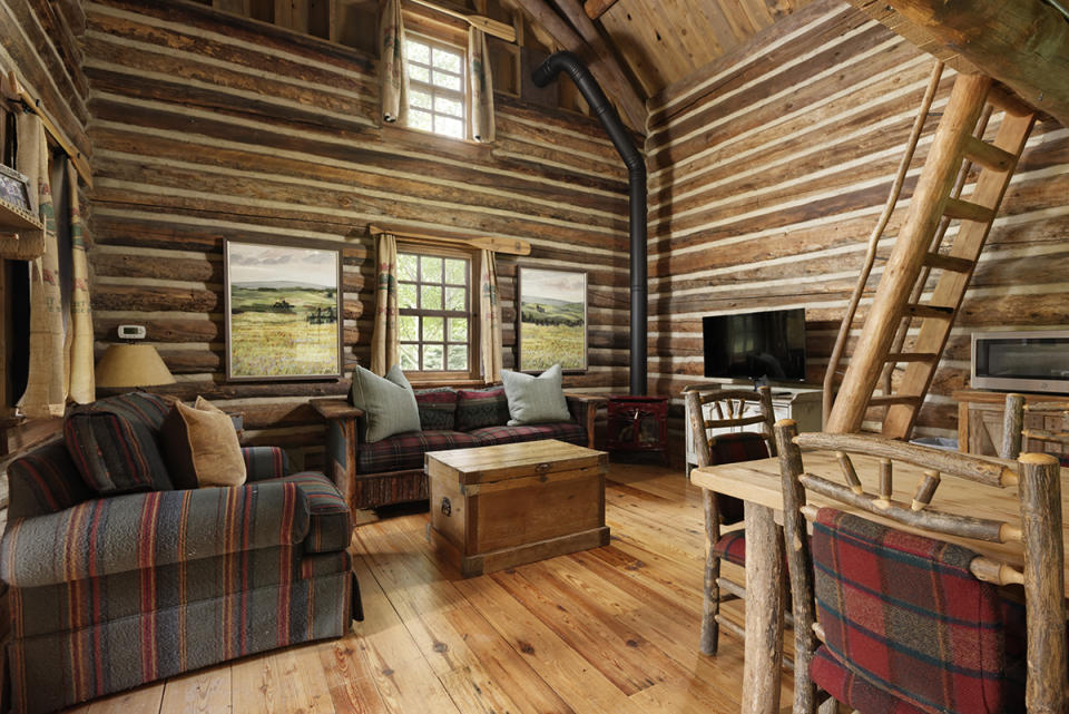 The Shepard's cabin living room at 2 mile ranch in Woody Creek, CO