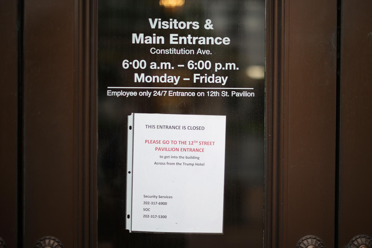 WASHINGTON, DC - APRIL 27: The Internal Revenue Service headquarters building appeared to be mostly empty April 27, 2020 in the Federal Triangle section of Washington, DC. The IRS called about 10,000 volunteer employees back to work Monday at 10 of its mission critical locations to work on taxpayer correspondence, handling tax documents, taking telephone calls and other actions related to the tax filing season. (Photo by Chip Somodevilla/Getty Images)