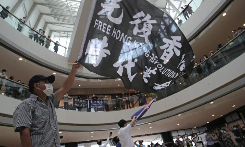 A protest in a Hong Kong shopping mall last week against the new national security law.