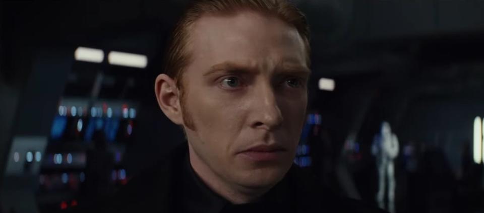 Close-up on General Hux in "Star Wars: The Last Jedi"