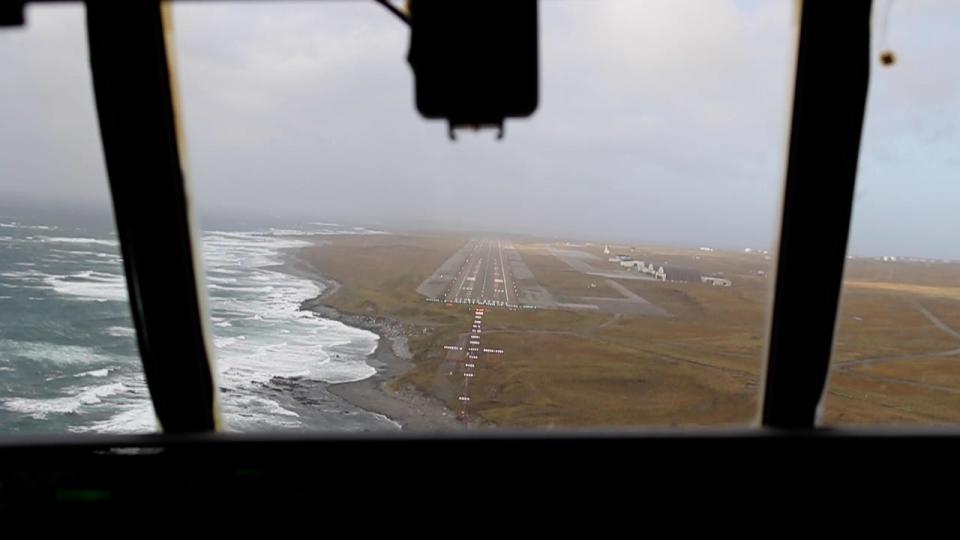 US military aircraft landing runway Shemya Island