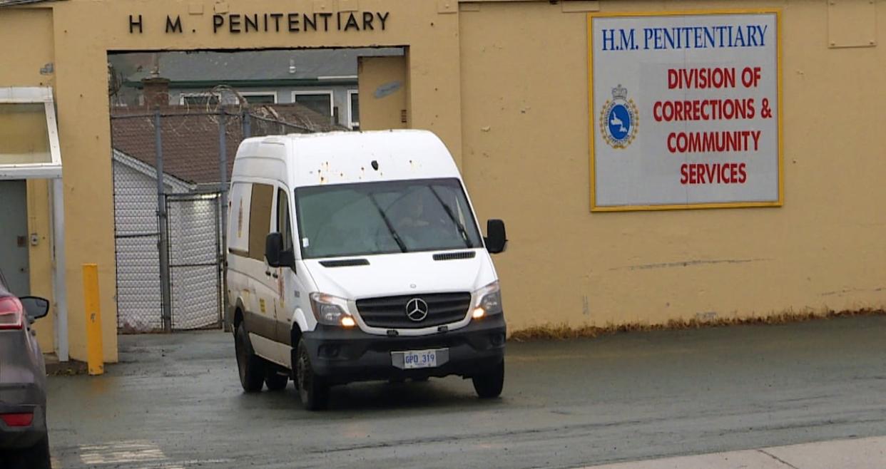 A correctional officer drives a prisoner transport van out of Her Majesty's Penitentiary in this Dec. 9, 2022, file photo.  (Katie Breen/CBC - image credit)