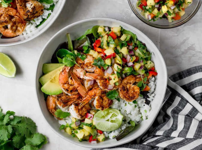 Saturday Dinner: Shrimp Bowls with Cilantro Lime Rice and Pineapple Salsa