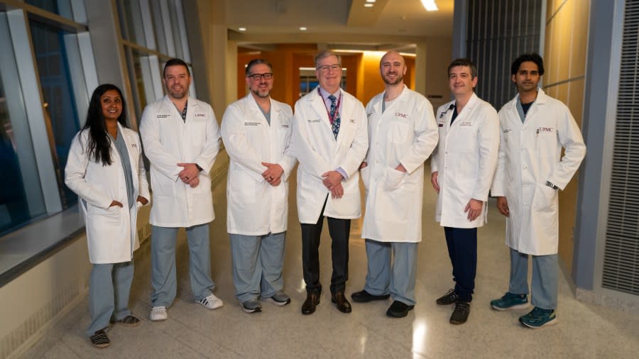 Surgeons with UPMC Spine Care in Central Pa. include from left: Sheela Vivekanandan, M.D.; Bryan Bolinger, D.O.; John Braca, M.D.; William Beutler, M.D.; Jerry Robinson, M.D.; Bart Thaci, M.D.; and Vinayak Narayan, M.D.