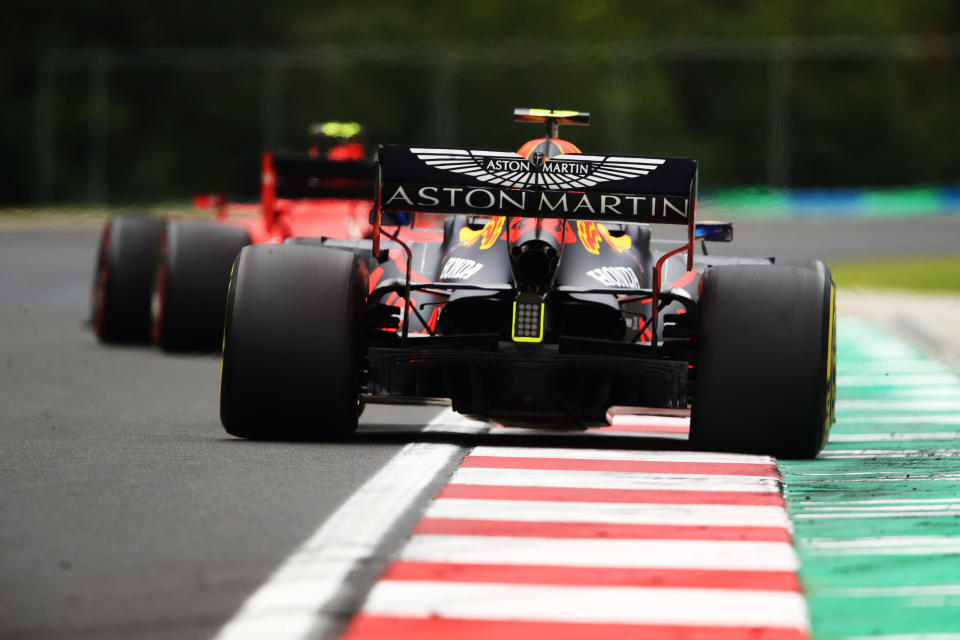 BUDAPEST, HUNGARY - JULY 19: Alexander Albon of Thailand driving the (23) Aston Martin Red Bull Racing RB16 on track during the Formula One Grand Prix of Hungary at Hungaroring on July 19, 2020 in Budapest, Hungary. (Photo by Bryn Lennon/Getty Images)