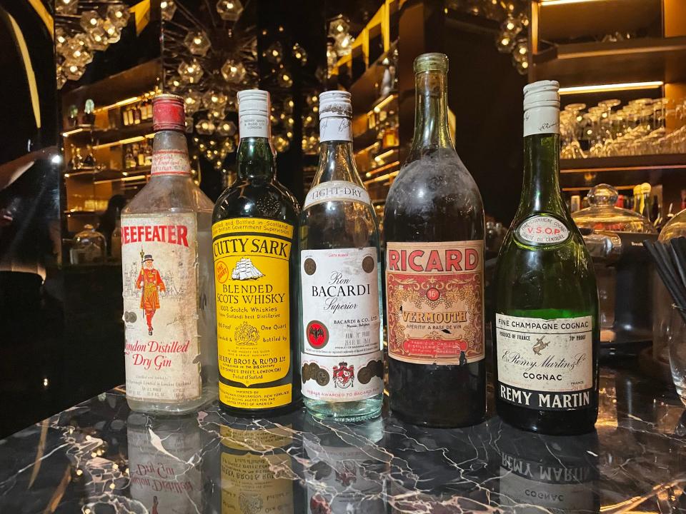 Some of the vintage spirits available at The Vault, a hidden cocktail club inside the Las Vegas resort Bellagio.