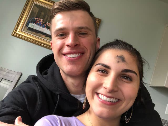 <p>Harrison Butker X</p> Harrison Butker and Isabelle Butker celebrating Lent in February 2020