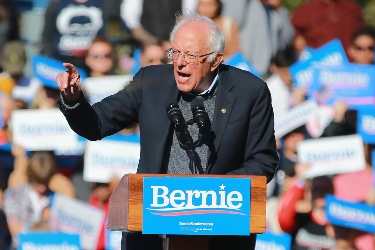 Vermont senator and Democratic presidential candidate Bernie Sanders speaks at the Bernie's Back Rally in Long Island City, New York on Saturday, Oct. 19, 2019. (Photo: Gordon Donovan/Yahoo News) 