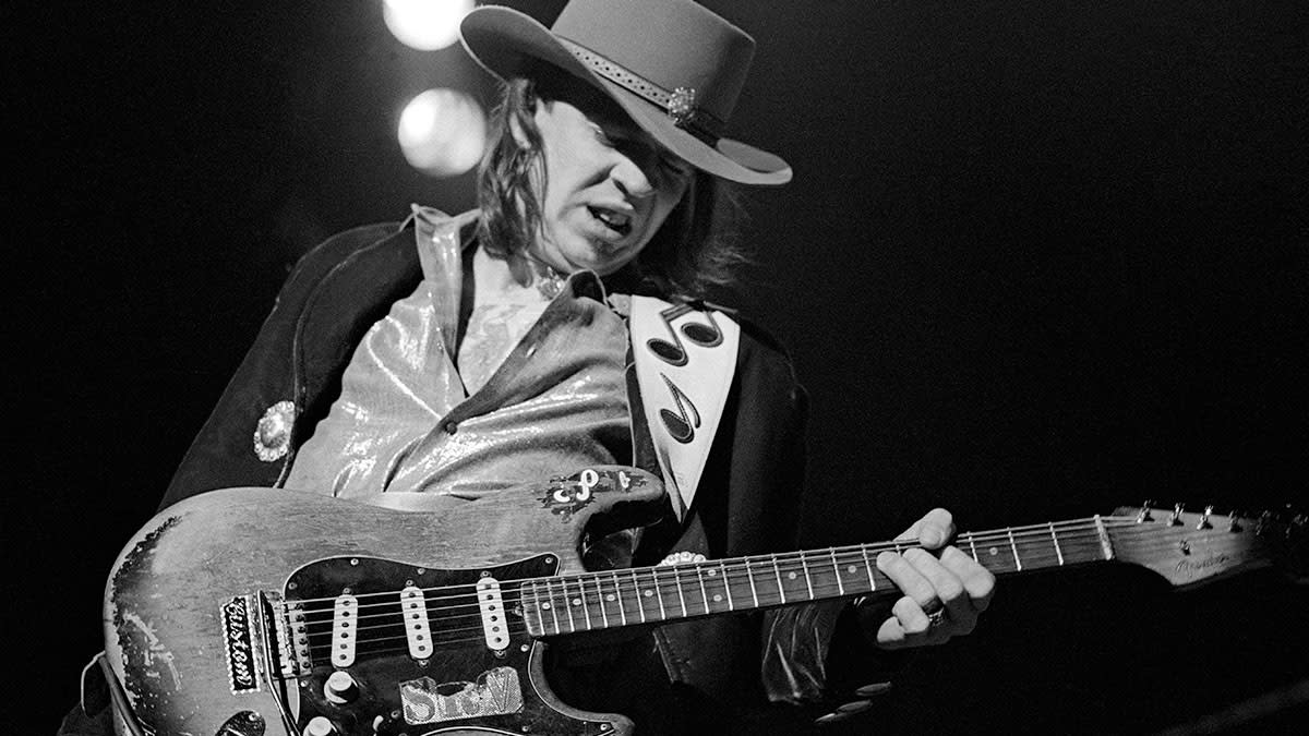  Stevie Ray Vaughan live onstage with his number one Fender Stratocaster. 