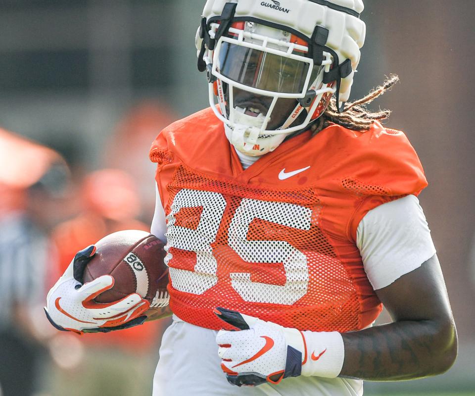 Clemson tight end Jaelyn Lay(85) during practice in Clemson, S.C. Friday, August 6, 2021. 