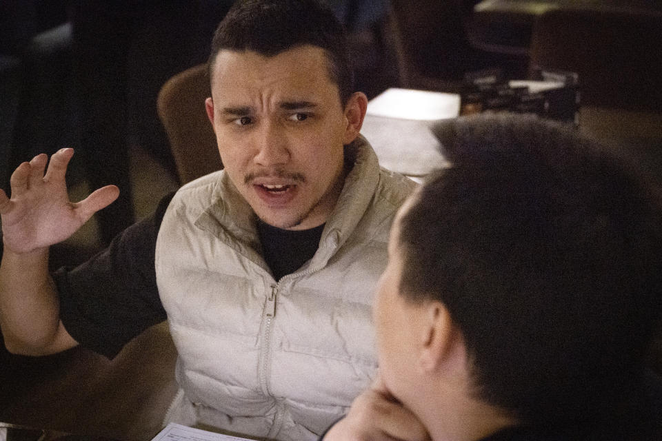 Farhad Ziganshin, a Russian officer who deserted in 2022, speaks during an interview in Astana, Kazakhstan, in late 2023. He was detained for three days by Kazakh authorities when he tried to board a flight to Armenia. "It's not safe to stay in Kazakhstan," he said. (AP Photo)